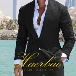 Summer Blue Men's Linen Suit Set of 2 Wedding Groom Tuxedo Formal Lapel Jacket Pants Fashion Tailored Blazer for Mens