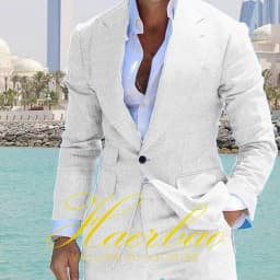 Summer Blue Men's Linen Suit Set of 2 Wedding Groom Tuxedo Formal Lapel Jacket Pants Fashion Tailored Blazer for Mens