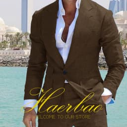 Summer Blue Men's Linen Suit Set of 2 Wedding Groom Tuxedo Formal Lapel Jacket Pants Fashion Tailored Blazer for Mens