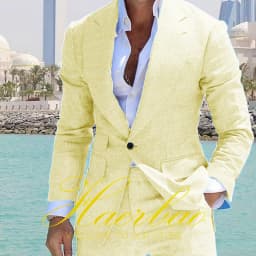 Summer Blue Men's Linen Suit Set of 2 Wedding Groom Tuxedo Formal Lapel Jacket Pants Fashion Tailored Blazer for Mens