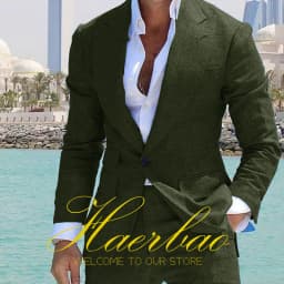 Summer Blue Men's Linen Suit Set of 2 Wedding Groom Tuxedo Formal Lapel Jacket Pants Fashion Tailored Blazer for Mens