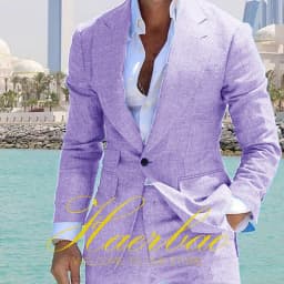 Summer Blue Men's Linen Suit Set of 2 Wedding Groom Tuxedo Formal Lapel Jacket Pants Fashion Tailored Blazer for Mens