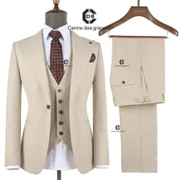 Cenne Des Graoom Classic Fit 2 Button Formal Suits for Men Solid Color Blazer Vest Pants Set Business Meeting Wedding Daily Use