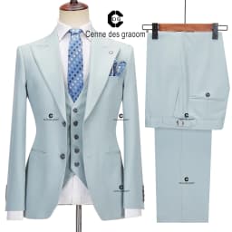 Cenne Des Graoom Classic Fit 2 Button Formal Suits for Men Solid Color Blazer Vest Pants Set Business Meeting Wedding Daily Use