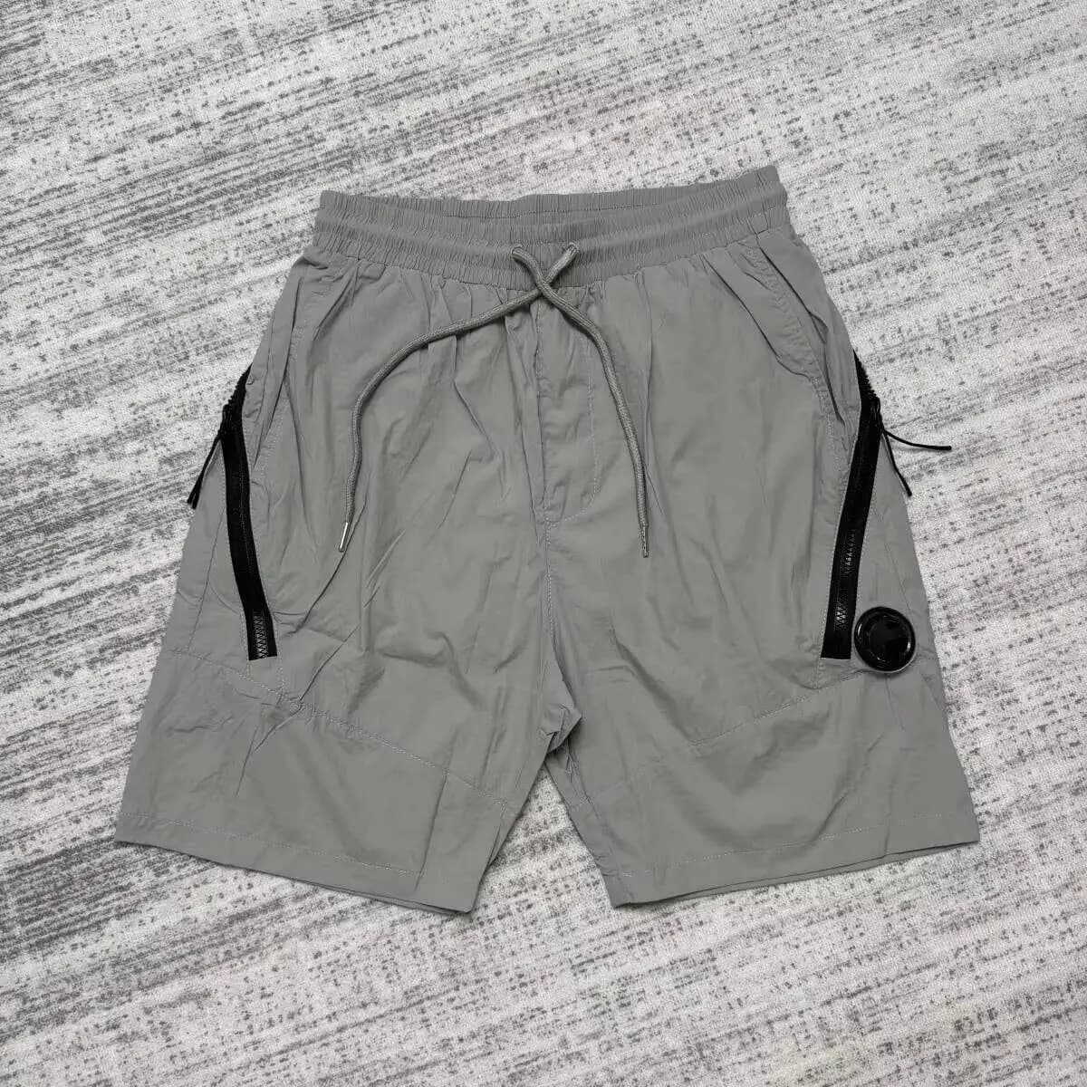 New Quick Dry Dust Grey Nylon Men Elastic Waist Drawstring Casual Cargo Shorts With Side Zipper Pockets
