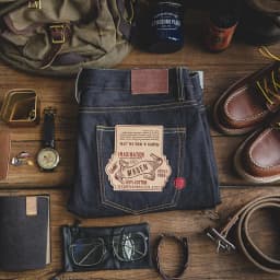 Maden Vintage 14.5oz Selvedge Raw Denim Jeans with YKK Zipper Fly Embroidery Straight Jeans Classic Men's Solid Color Trousers