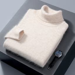 100% Mink Cashmere Sweater Men's Autumn Winter Thick Loose Warm Sweater High Collar Casual Business Pullover Knitted Sweater New