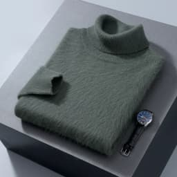 100% Mink Cashmere Sweater Men's Autumn Winter Thick Loose Warm Sweater High Collar Casual Business Pullover Knitted Sweater New