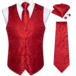 Fashion Men's Green Paisley Business Vest chaleco hombre Luxury Wedding Red Waistcoat Necktie Pocket Square Cufflinks Free Ship