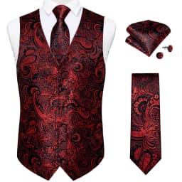Fashion Men's Green Paisley Business Vest chaleco hombre Luxury Wedding Red Waistcoat Necktie Pocket Square Cufflinks Free Ship