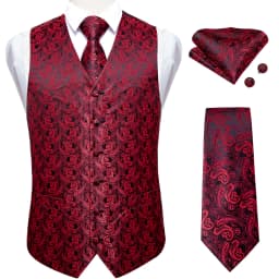 Fashion Men's Green Paisley Business Vest chaleco hombre Luxury Wedding Red Waistcoat Necktie Pocket Square Cufflinks Free Ship