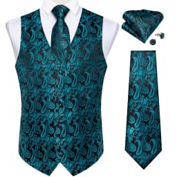 Fashion Men's Green Paisley Business Vest chaleco hombre Luxury Wedding Red Waistcoat Necktie Pocket Square Cufflinks Free Ship