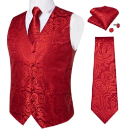Fashion Men's Green Paisley Business Vest chaleco hombre Luxury Wedding Red Waistcoat Necktie Pocket Square Cufflinks Free Ship