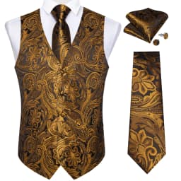 Fashion Men's Green Paisley Business Vest chaleco hombre Luxury Wedding Red Waistcoat Necktie Pocket Square Cufflinks Free Ship