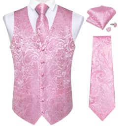 Fashion Men's Green Paisley Business Vest chaleco hombre Luxury Wedding Red Waistcoat Necktie Pocket Square Cufflinks Free Ship