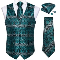 Fashion Men's Green Paisley Business Vest chaleco hombre Luxury Wedding Red Waistcoat Necktie Pocket Square Cufflinks Free Ship