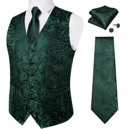 Fashion Men's Green Paisley Business Vest chaleco hombre Luxury Wedding Red Waistcoat Necktie Pocket Square Cufflinks Free Ship