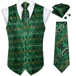 Fashion Men's Green Paisley Business Vest chaleco hombre Luxury Wedding Red Waistcoat Necktie Pocket Square Cufflinks Free Ship