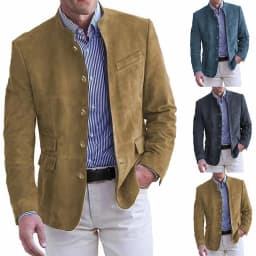 Autumn Winter Men's Casual Suede Blazer Jacket Long Sleeve Solid Color Single Breasted Button Fashion Jackets