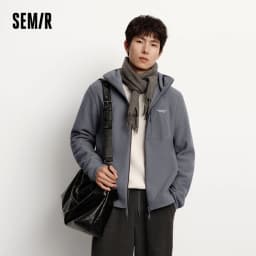 Semir Jacket Men Anti-Static Fleece Knit 2025 Winter New Hooded Top Patchwork Outdoor Trendy Men's Clothing