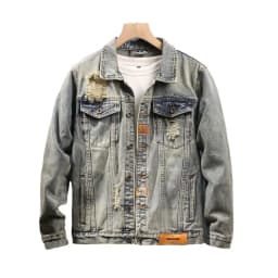 Men's retro ripped denim jacket, new spring and autumn styles, trendy brand, handsome and high-end jacket, American style,