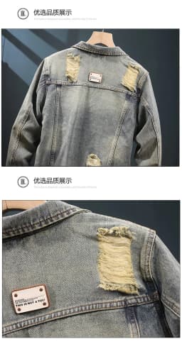Men's retro ripped denim jacket, new spring and autumn styles, trendy brand, handsome and high-end jacket, American style,