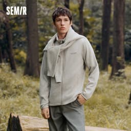 Semir Jacket Men Antistatic Heather Knit Zip Stand Collar 2025 Autumn Winter Embroidery Top Casual Fashion Menswear Clothing