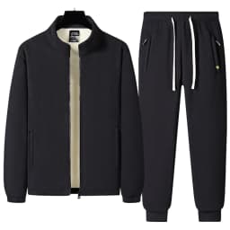 Thickened fleece fleece lamb wool jacket, top and pants two-piece set, Arctic fleece men's stand collar warm casual pants, men's