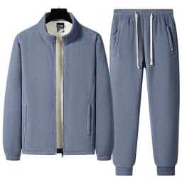 Thickened fleece fleece lamb wool jacket, top and pants two-piece set, Arctic fleece men's stand collar warm casual pants, men's