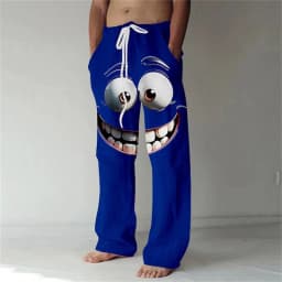 3D printed fun expression pattern printing, fashionable, high-quality men's wide leg pants, trendy printed men's pants