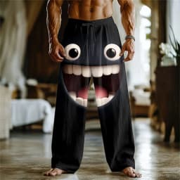 3D printed fun expression pattern printing, fashionable, high-quality men's wide leg pants, trendy printed men's pants