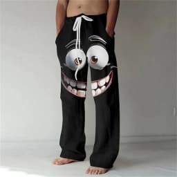 3D printed fun expression pattern printing, fashionable, high-quality men's wide leg pants, trendy printed men's pants