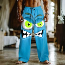 3D printed fun expression pattern printing, fashionable, high-quality men's wide leg pants, trendy printed men's pants