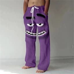 3D printed fun expression pattern printing, fashionable, high-quality men's wide leg pants, trendy printed men's pants