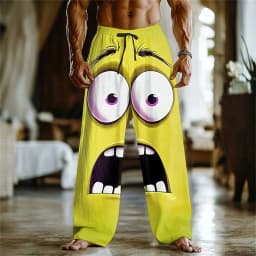 3D printed fun expression pattern printing, fashionable, high-quality men's wide leg pants, trendy printed men's pants
