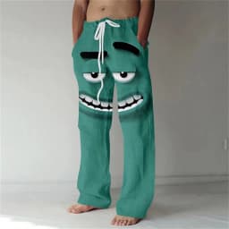 3D printed fun expression pattern printing, fashionable, high-quality men's wide leg pants, trendy printed men's pants