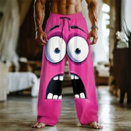 3D printed fun expression pattern printing, fashionable, high-quality men's wide leg pants, trendy printed men's pants