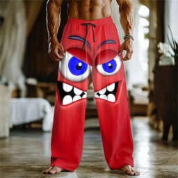 3D printed fun expression pattern printing, fashionable, high-quality men's wide leg pants, trendy printed men's pants