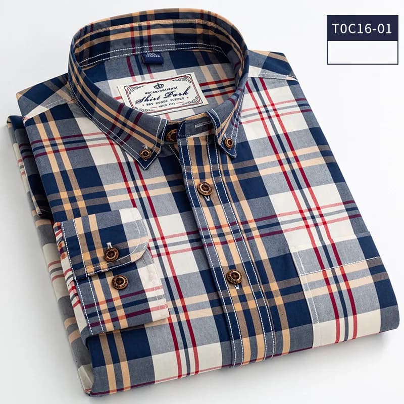 2021 New Men Shirt  100% Cotton High Quality Long Sleeve Casual BusinessPlaid Fashion Branded Clothes Bright Color DA450