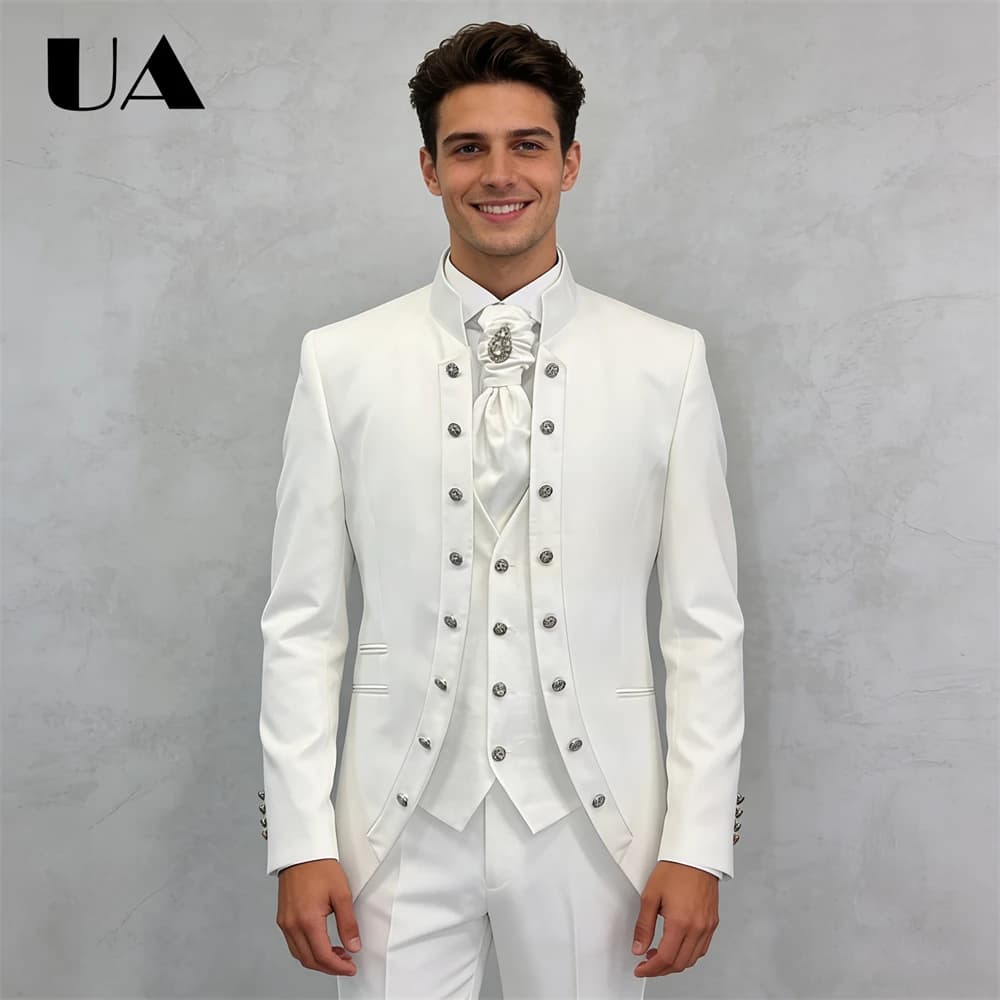 Affrica Style Mens 3-Piece Formal Suit Attire (Jacket Vest Pants) Tailored Sizing Wedding Suit for Groom and Bestman ULBYANRY