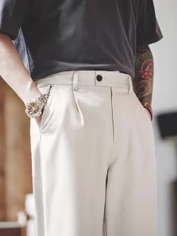 Maden Vintage Gentleman Naples Pants Korea Fashion Casual Paris Button Straight Wide Trousers 100% Cotton Solid Work Suit Pants