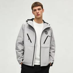 Men's Embroidered Waterproof Windbreaker Jacket Hooded Pocket Outdoor Hiking Full Zip Jacket Streetwear Casual Pullover Coat