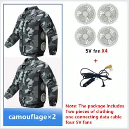 Summer Outdoor Site Work Heatstroke Prevention Cooling Side 4 Fan Air Conditioning Clothing Two Piece Top (Without Power Bank)