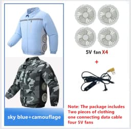Summer Outdoor Site Work Heatstroke Prevention Cooling Side 4 Fan Air Conditioning Clothing Two Piece Top (Without Power Bank)