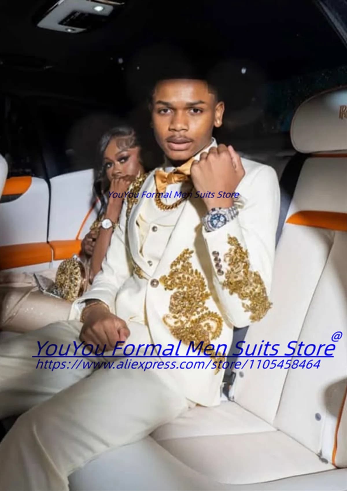 Handsome White Groom Wedding Tuxedos Customized Gorgeous Gold Crystal Embroidery Men Suits Male Prom Blazers trajes para hombre