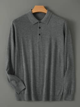 Spring Autumn Men Shirt Merino Worsted Wool Knitted Pullover Long Sleeve Polo-Collar Clothing Tops Smart Casual Thin Outerwears