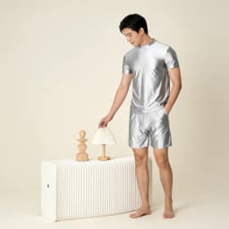 AMORESY Spring Men's Ice Silk Short-Sleeved T-Shirt Breathable Comfortable Casual Wear Half-Sleeved Top Home Wear