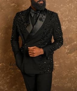 Handmade Crystals Diamond Tuxedos Men Suits Customized Slim Fit Wedding Groom Blazers 2 Pieces Sets Party rajes para hombre