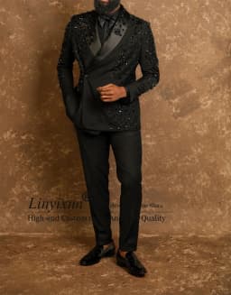 Handmade Crystals Diamond Tuxedos Men Suits Customized Slim Fit Wedding Groom Blazers 2 Pieces Sets Party rajes para hombre
