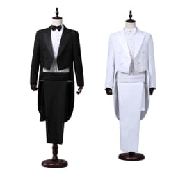 Tailcoat Suits Men Vest Jacket White Tail Coat Chorus Tuxedo Floral Stage Costume Singer Performer Magician Host Outfits